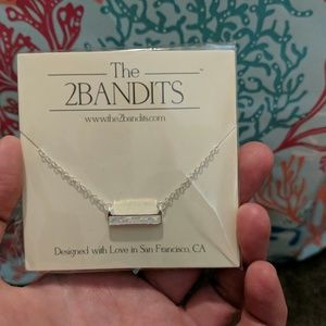 Silver Bar Necklace in Whit Opal